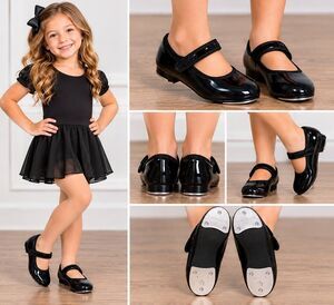 NWT Danskin Girls Tap Dance Shoes Size 11 Black Patent Mary Jane